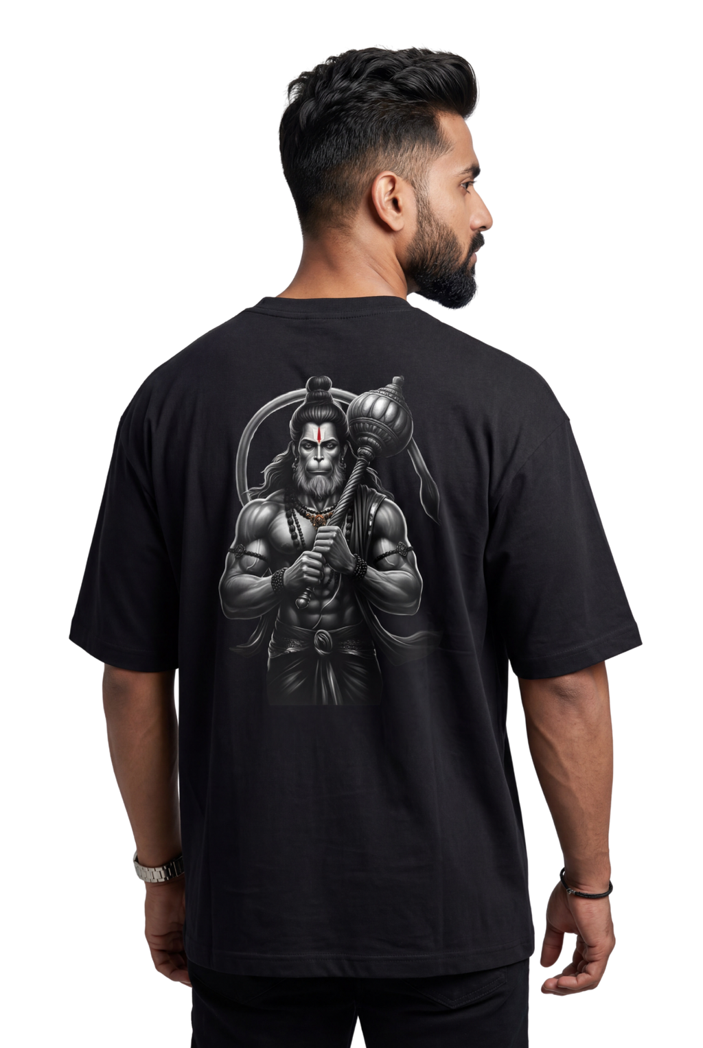 Bajrangi Bali Hanuman Black Print T-Shirt | Jai Shree Ram Devotional Tee