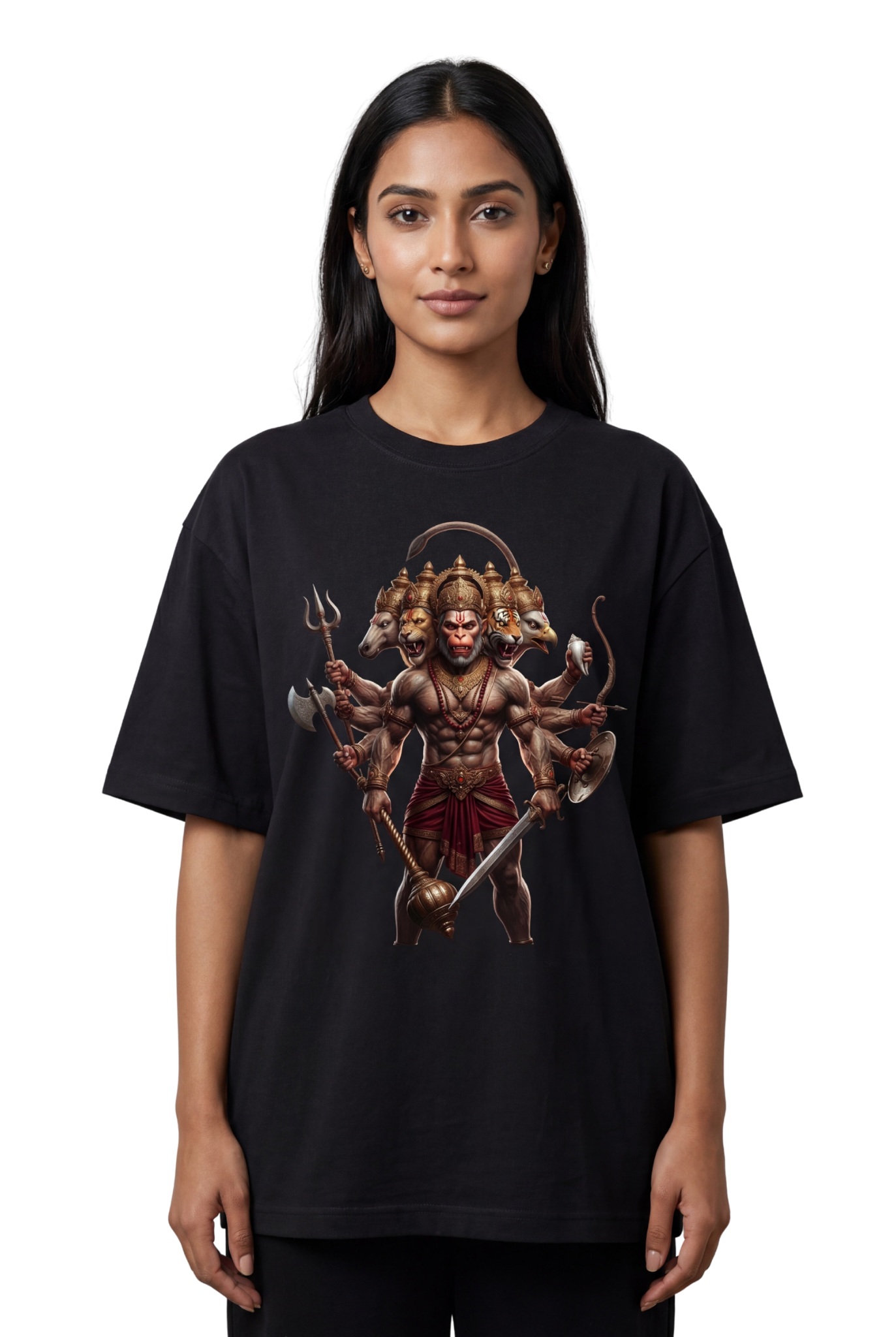Panchamukhi Hanuman Front Print T-Shirt (Multi-Color) | Jai Shree Ram Devotional Hanuman Tee