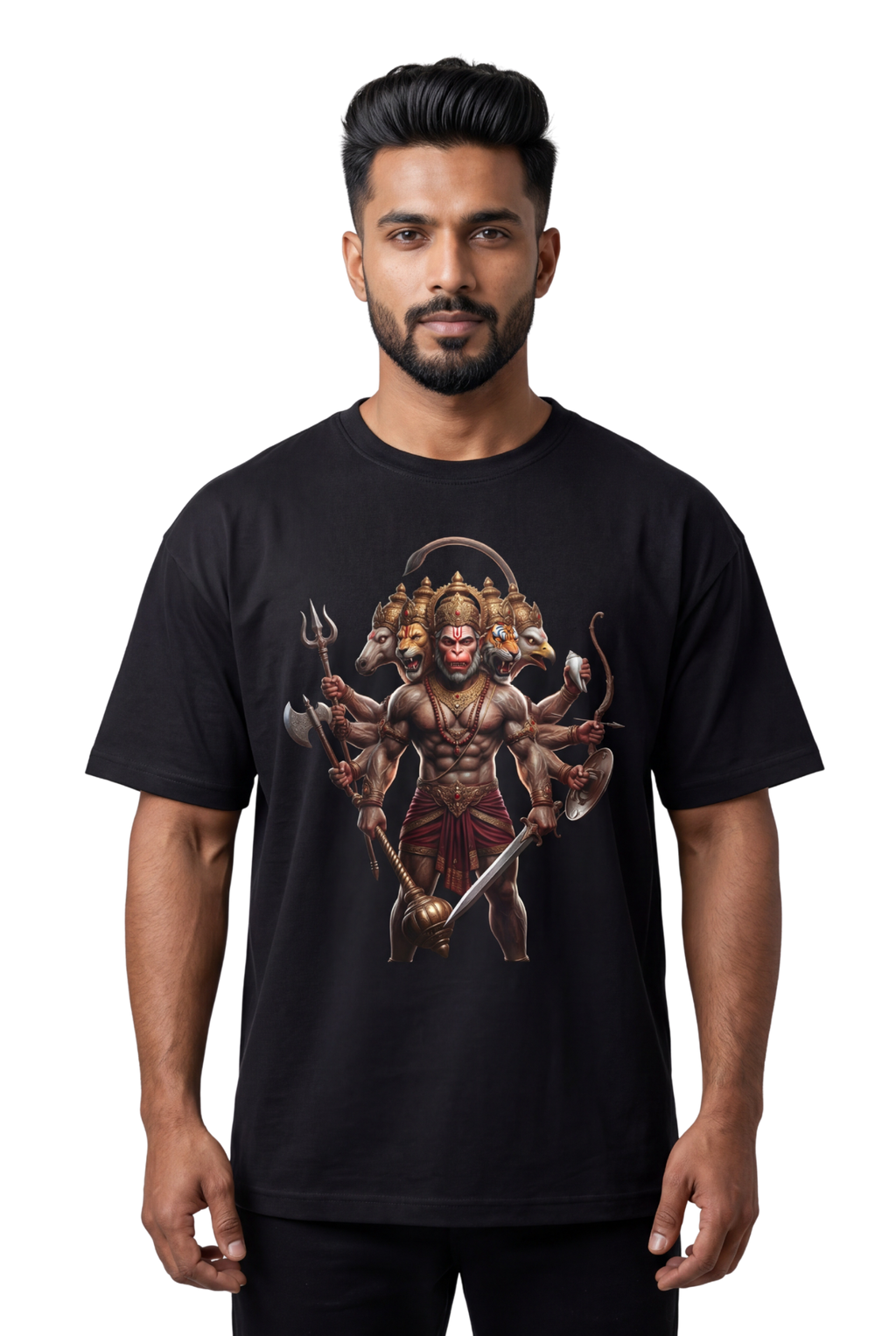 Panchamukhi Hanuman T-Shirt – Multi-Color Jai Shree Ram Tee (Front Print)
