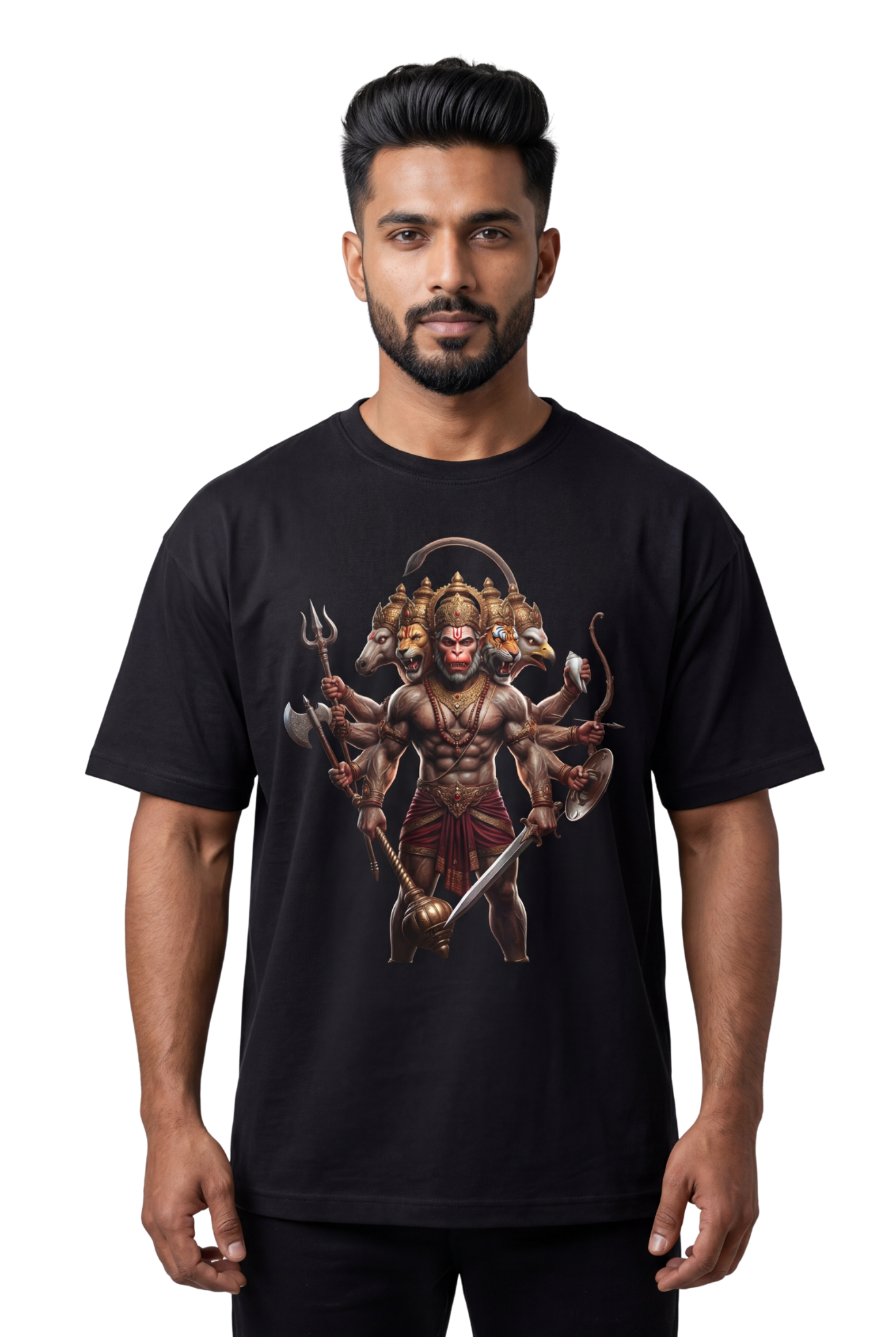 Panchamukhi Hanuman T-Shirt – Multi-Color Jai Shree Ram Tee (Front Print)