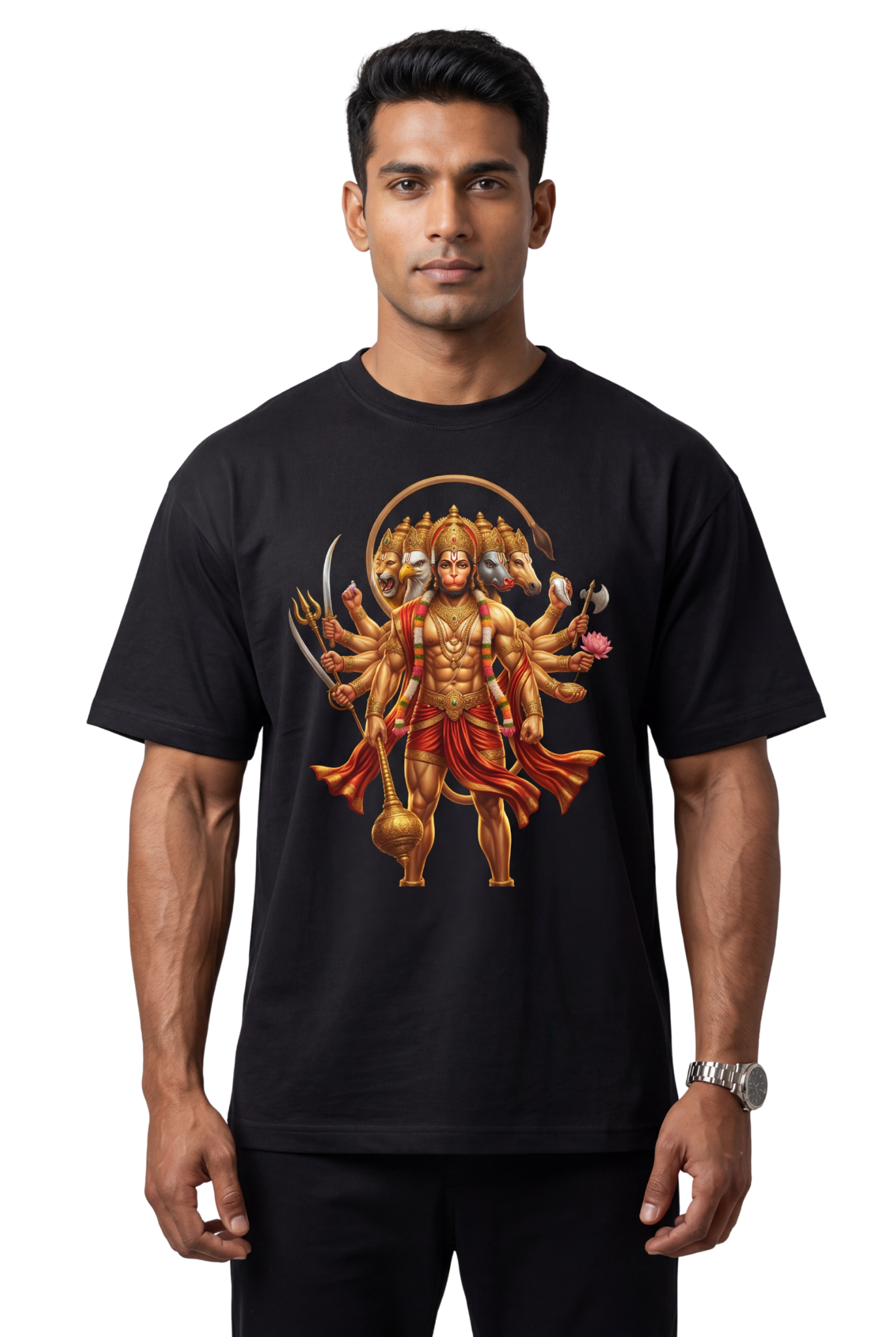 Panchamukhi Hanuman Graphic Tee Front Print | Jai Shree Ram Devotional Hanuman T-Shirt