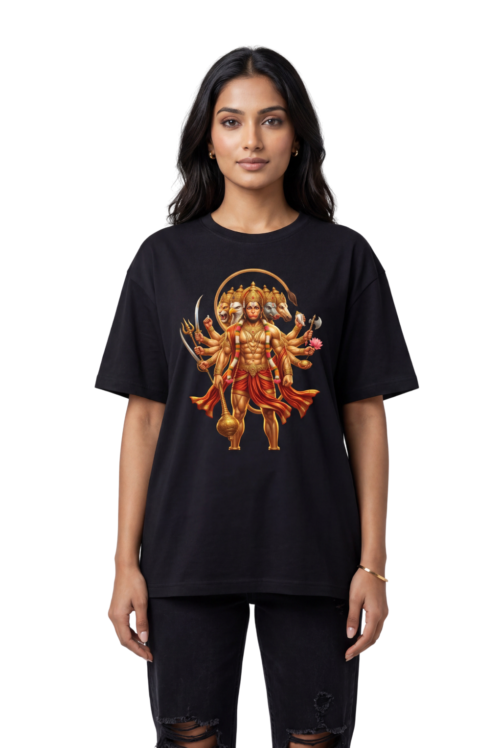 Panchamukhi Hanuman T-Shirt – Jai Shree Ram Devotional Tee (Front Print)